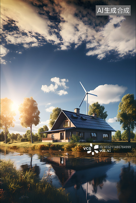 【AI数字艺术】屋顶光伏风电新能源图片素材