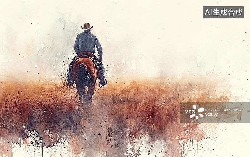 【AI数字艺术】插图牧马人正在驱赶马匹牧马图片素材