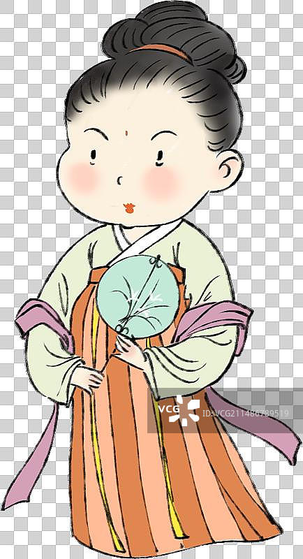 手拿扇子的唐朝仕女水墨人物元素图片素材