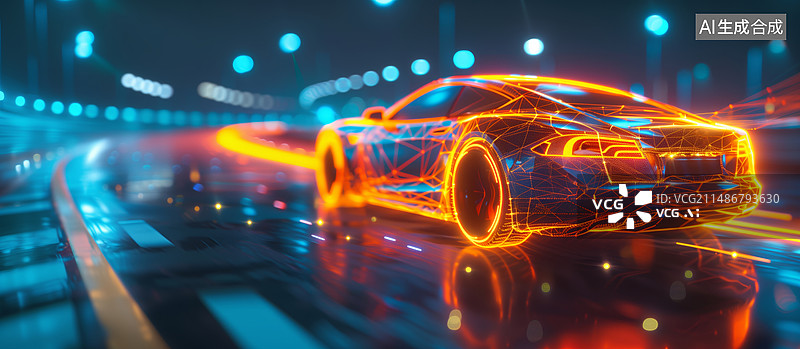 【AI数字艺术】高速行驶中的科技感电动汽车图片素材