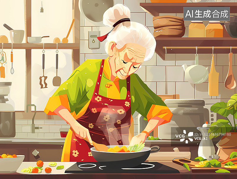 【AI数字艺术】一个老奶奶在烹饪美食图片素材