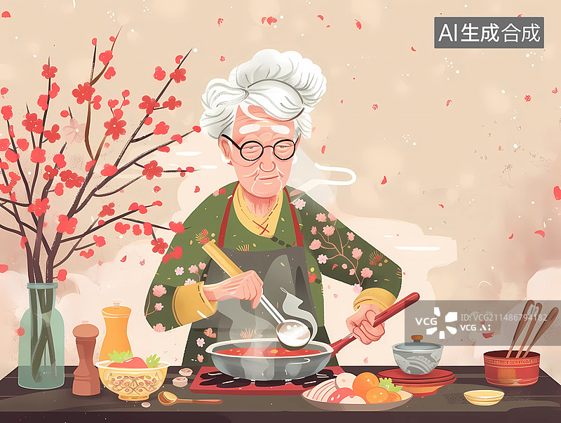 【AI数字艺术】一个老奶奶在烹饪美食图片素材