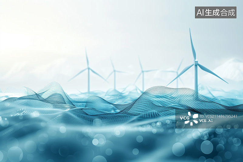【AI数字艺术】科技感的风力发电图片素材