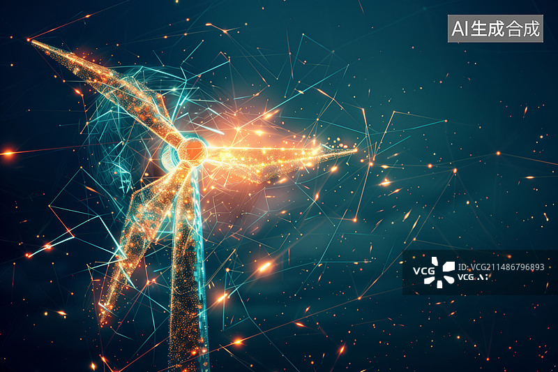 【AI数字艺术】抽象的风力发电机科技概念图片素材