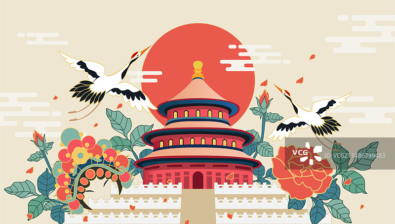 中国北京天坛京剧矢量插画图片素材