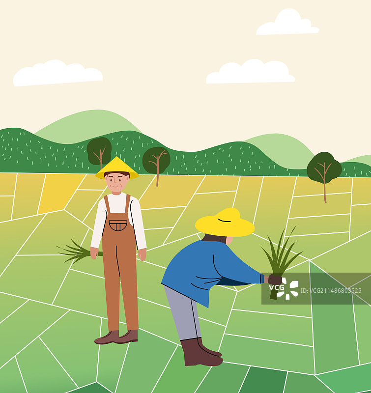 乡下农村农业农民现代化乡村振兴科技科学种植插秧水稻发展繁荣经济场景插画图片素材