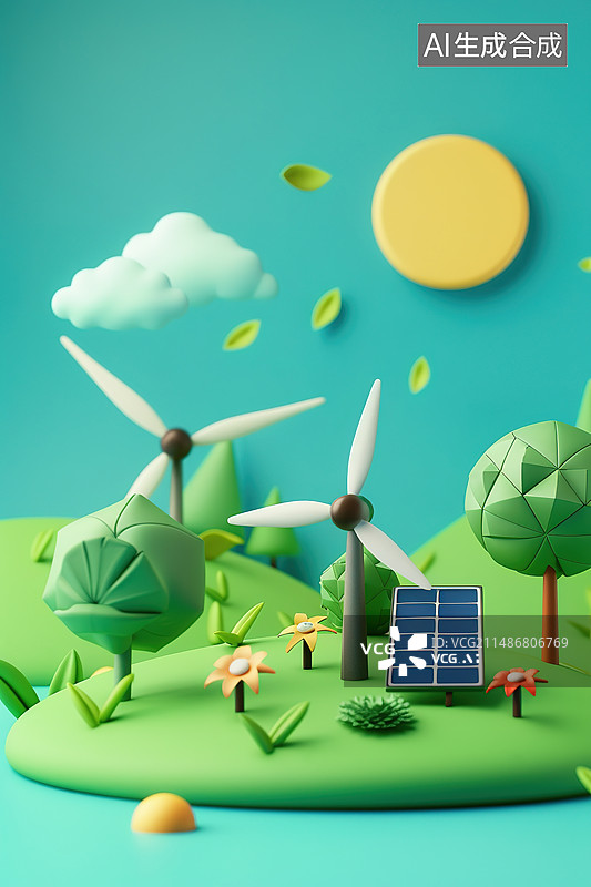 【AI数字艺术】海边太阳能发电图片素材