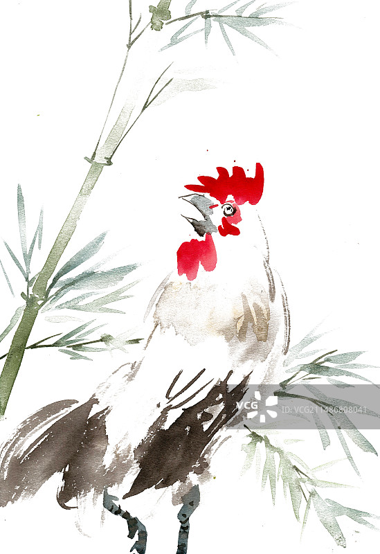 竹子与公鸡图片素材