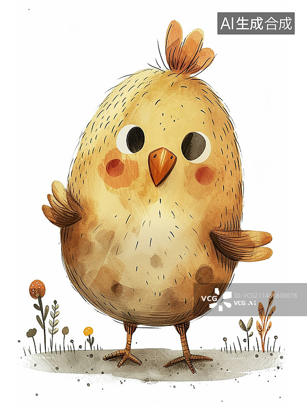 【AI数字艺术】水彩插画一只小鸡图片素材