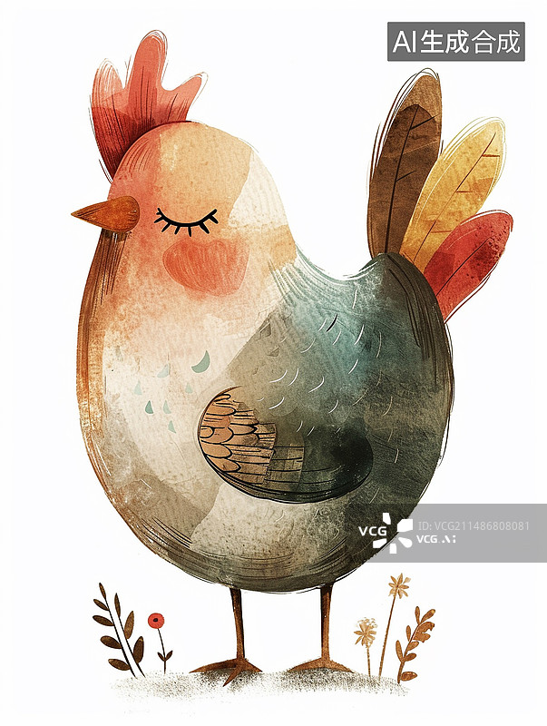 【AI数字艺术】水彩插画一只小鸡图片素材