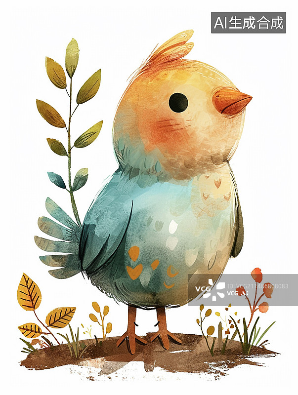 【AI数字艺术】水彩插画一只小鸡图片素材