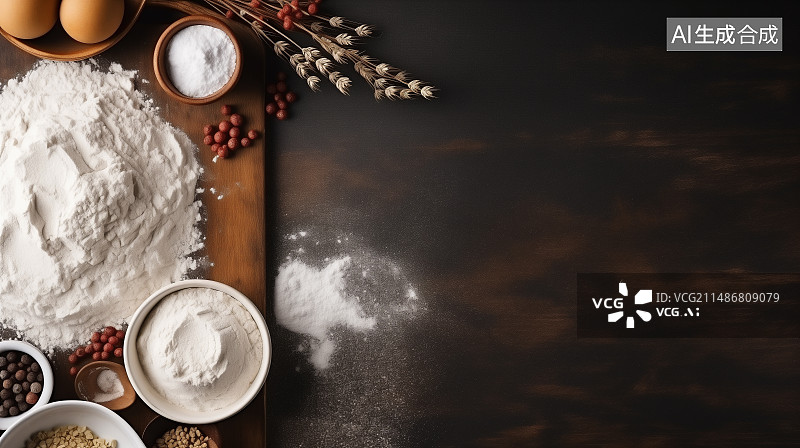 【AI数字艺术】小麦面粉在木桌上图片素材