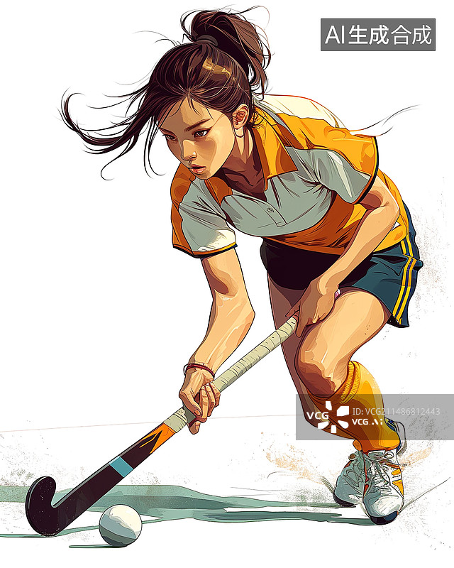 【AI数字艺术】一个女运动员正在打曲棍球图片素材
