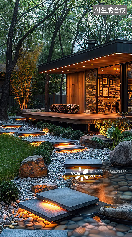 【AI数字艺术】中式园林庭院图片素材