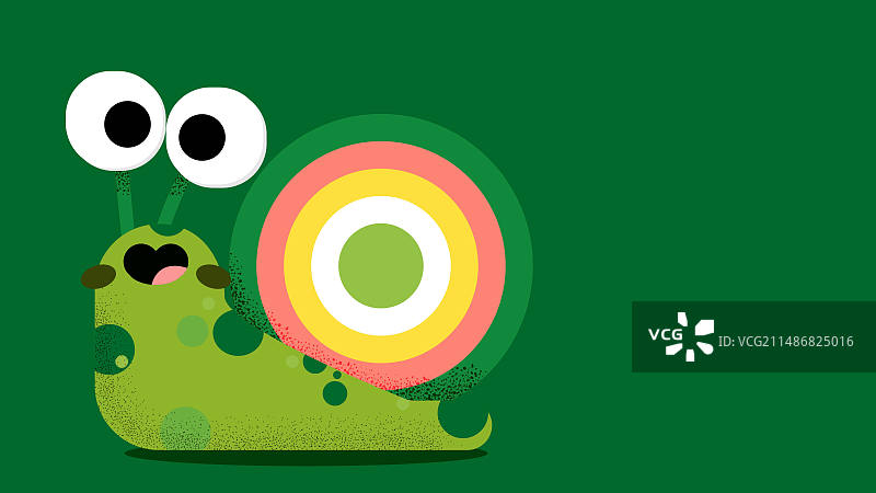 绿色背景中的拥有彩虹壳的蜗牛图片素材