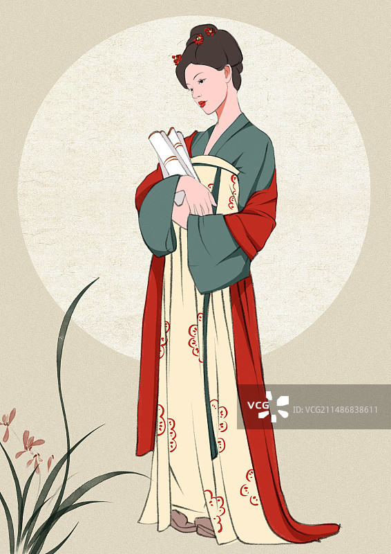 唐朝汉服传统文化服饰古代女子国风插画图片素材