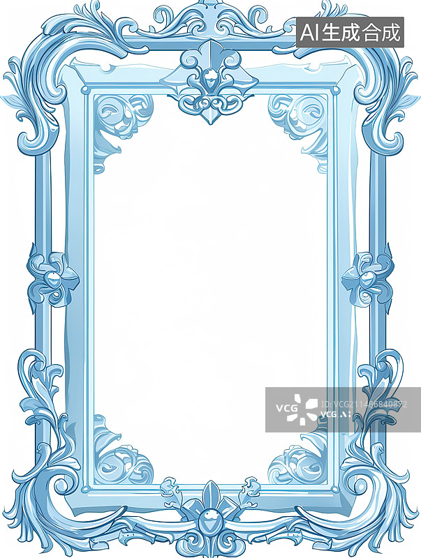 【AI数字艺术】蓝色背景下的空白相框特写镜头图片素材