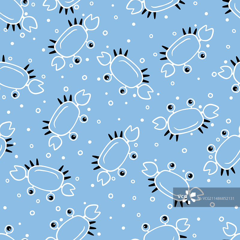 蓝色背景上带着气泡的有趣卡通螃蟹图片素材