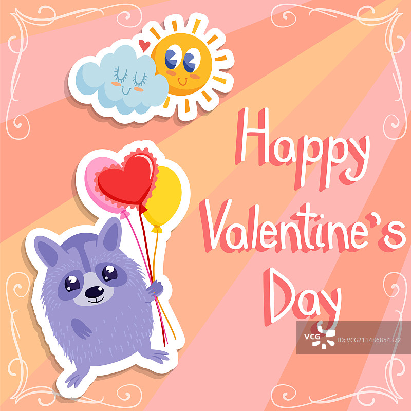 情人节涂鸦文字可爱浣熊图片素材