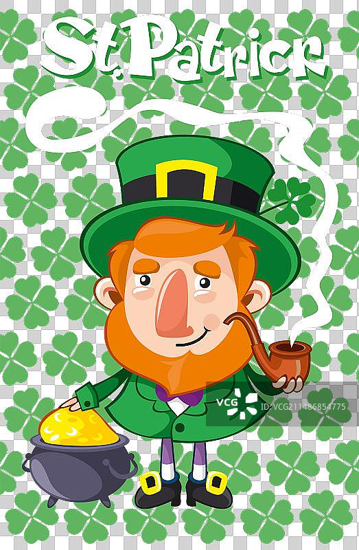 卡通圣帕特里克节海报与小妖精图片素材