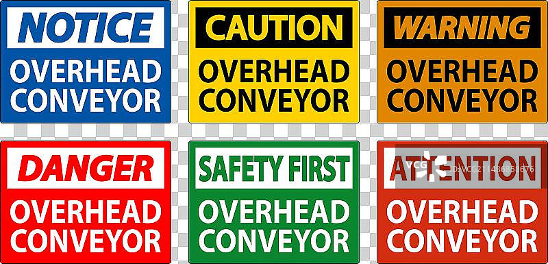 高空输送带，谨防坠落警告标志图片素材