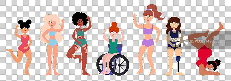 穿着泳衣的不同身材女性，传递身体积极理念图片素材