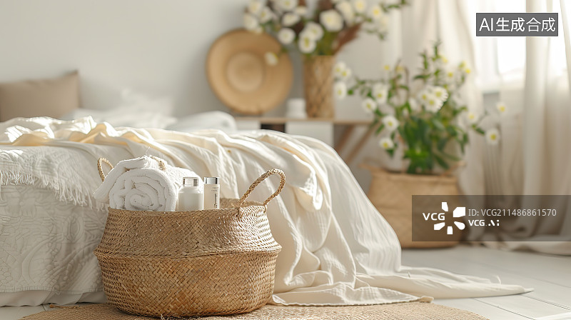 【AI数字艺术】家里桌子上篮子里的衣服的特写镜头图片素材