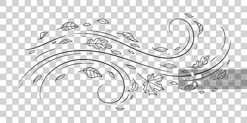 风中飘落的秋叶涂鸦图片素材