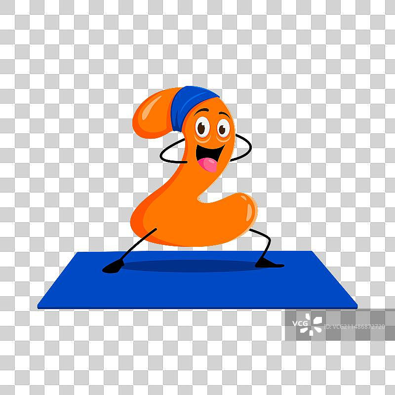 卡通数学数字2瑜伽角色伸展运动图片素材