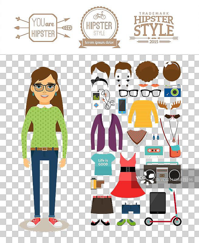 时尚女孩服装发型标志元素图片素材