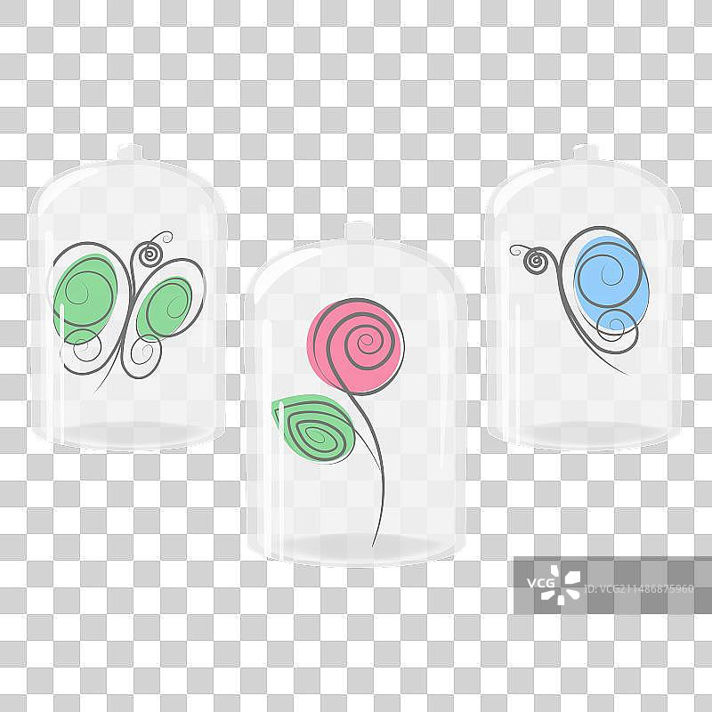 玻璃罩下的风格化玫瑰和蝴蝶图片素材