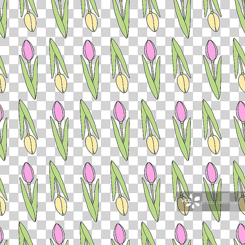 时尚柔和彩色郁金香无缝图案图片素材