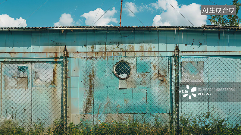 【AI数字艺术】废弃建筑低角度视图图片素材