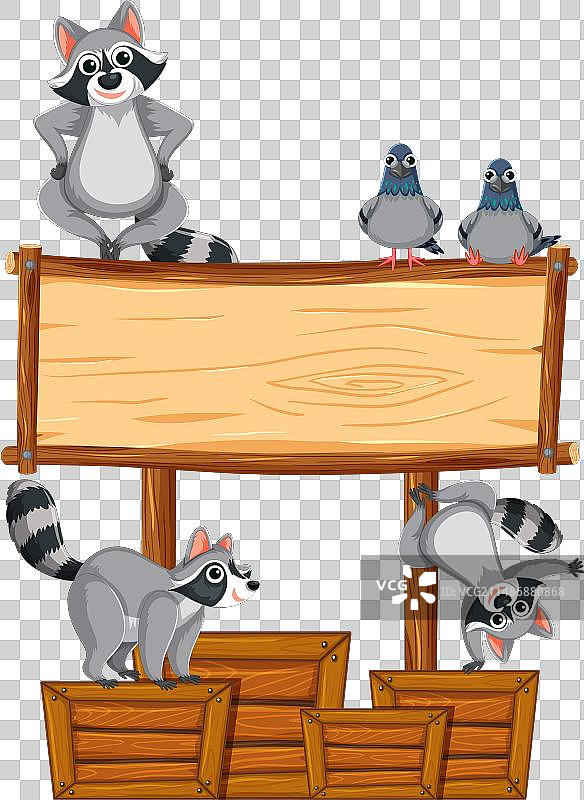 木制框架banner模板上的浣熊图片素材