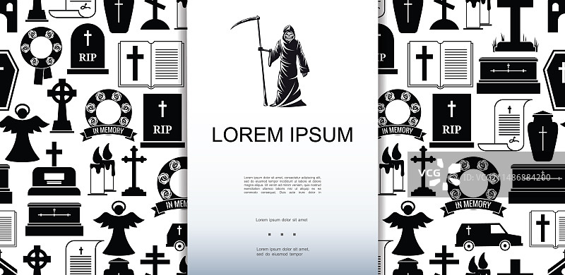 扁平死亡图标无缝图案图片素材