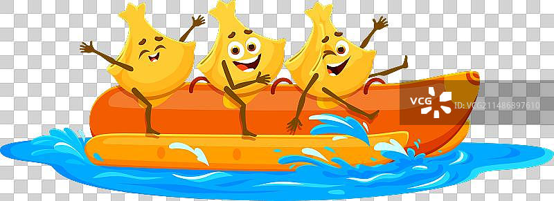 卡通快乐的意大利面条乘香蕉船图片素材