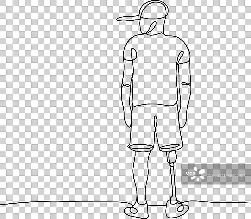 残疾男子使用假肢单线图片素材