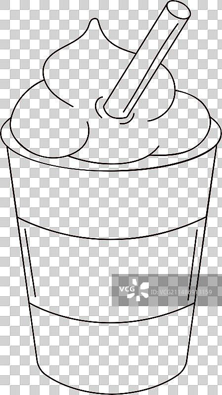 带吸管和奶油的纸杯咖啡线条艺术图片素材