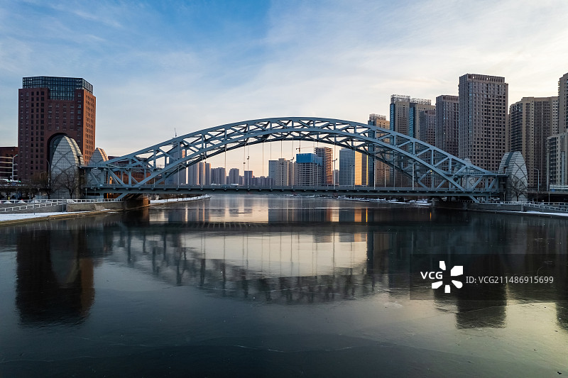 天津国泰桥海河沿岸城市建筑风光航拍图片素材