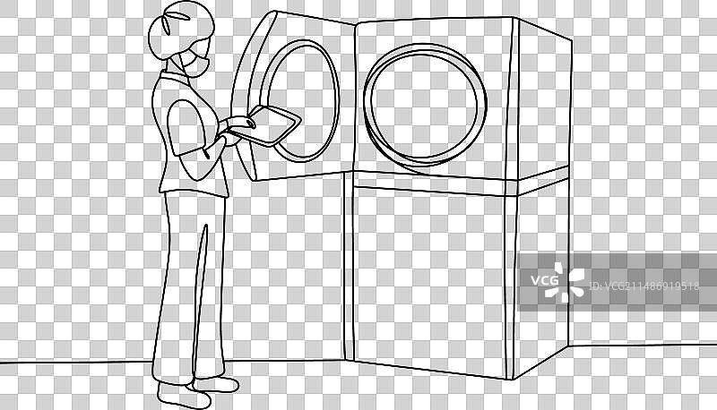 高压灭菌釜女人单线图片素材