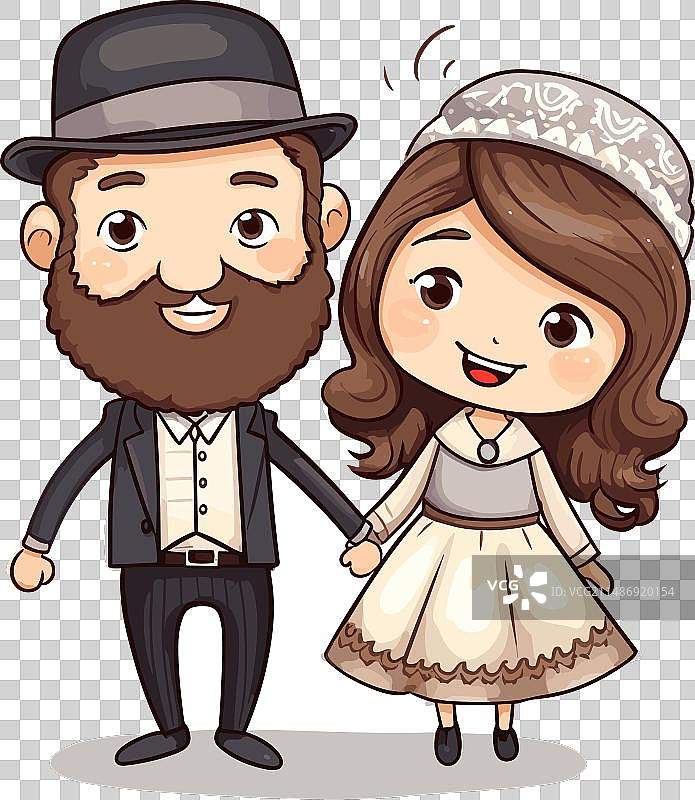 手绘犹太夫妇漫画图片素材