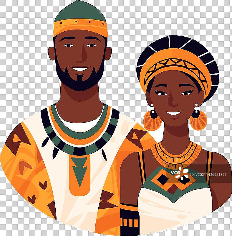 手绘卡通非洲情侣图片素材