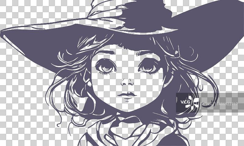 年轻可爱的女巫女孩速写本卡通风格图片素材