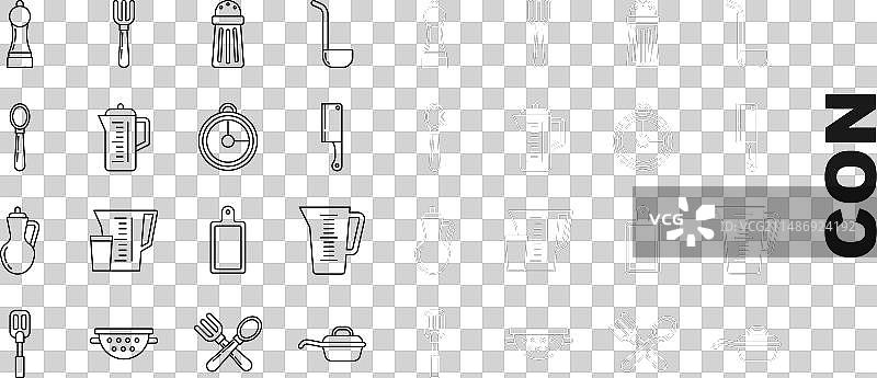 线条图案：煎锅、量杯和绞肉机图片素材