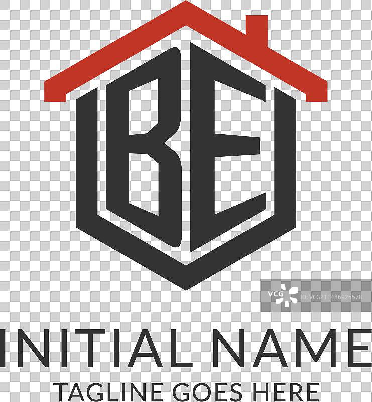 BE字母组合房屋屋顶六边形标志图片素材
