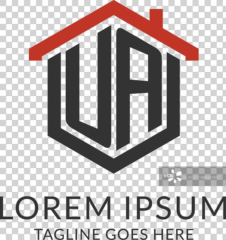 UA字母首字母标志，房屋屋顶六边形设计图片素材