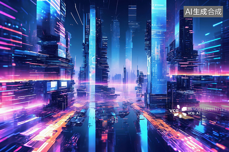 【AI数字艺术】大规模城市数字孪生概念图片素材