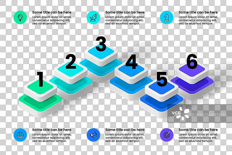 带有6个抽象正方形的信息图表模板图片素材