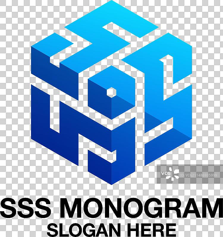 三重字母S立方体模板标志设计图片素材