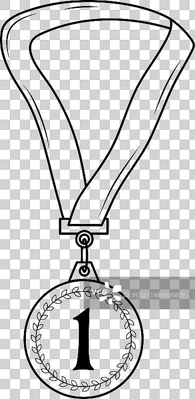 带缎带的一等奖奖章线性图标图片素材